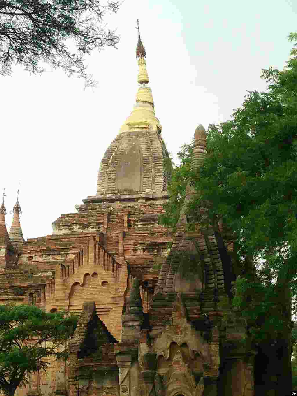 This photo provided by Soe Thura Lwin shows a damaged temple in Bagan, Myanmar, Aug. 24, 2016.