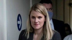 Facebook whistleblower Frances Haugen leaves after giving evidence to the joint committee for the Draft Online Safety Bill, as part of British government plans for social media regulation, at the Houses of Parliament, in London, Oct. 25, 2021.