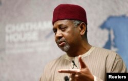 FILE - Nigeria's National Security Adviser Mohammed Sambo Dasuki listens to a question after his address at Chatham House in London, Jan. 22, 2015.