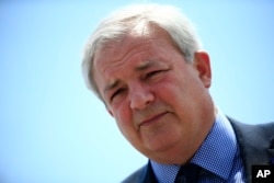FILE - Stephen O'Brien, UN Under-Secretary-General for Humanitarian Affairs talks during an interview at the World Humanitarian Summit in Istanbul, May 24, 2016.