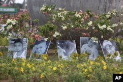 Photos of the dead are displayed in a roundabout In Managua, Nicaragua, April 24, 2018.