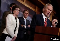 Senator Bill Nelson, a Florida Democrat, speaks during a news conference on Capitol Hill in Washington on a compromise proposal on gun control measures, June 21, 2016.