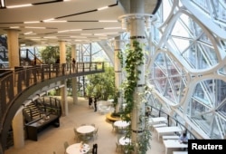 The second and third floors of the new Amazon Spheres are seen during a grand opening event at Amazon's Seattle headquarters in Seattle, Washington, Jan. 29, 2018.