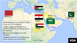 Map identifying coalition members in support of Yemen against Houthis