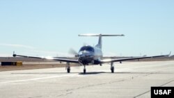 A PC-12 Pilatus on the runway at Hurlburt Field, Fla. (U.S. Air Force photo/Airman 1st Class Evelyn Chavez)