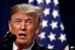 President Donald Trump speaks during a signing ceremony in the South Court Auditorium of the Eisenhower Executive Office Building, on the White House complex, Dec. 20, 2018, in Washington.