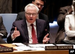 FILE - Russian Federation Ambassador Vitaly Churkin addresses the United Nations Security Council.