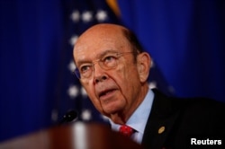 FILE - U.S. Commerce Secretary Wilbur Ross holds a news conference at the Department of Commerce in Washington, March 10, 2017.