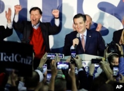 FILE - Republican presidential candidate, Sen. Ted Cruz, R-Texas, speaks during a caucus night rally in Des Moines, Iowa, Feb. 1, 2016.