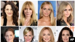 Une combinaison des photos de certaines actrices qui ont fait des allégations contre le producteur Harvey Weinstein, de la rangée supérieure de gauche, l'Argentine d'argent, Rosanna Arquette, Jessica Barth, Cara Delevingne, Romola Garai, Judith Godreche, Heather Graham, Angelina Jolie, Ashley Judd, Rose McGowan, Lea Seydoux et Mira Sorvino . 