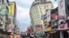 This picture released by Taiwan’s Central News Agency on April 23, 2024, shows the Full Hotel building in Hualien, which had been previously damaged in the April 3 earthquake, tilting further to one side after a series of earthquakes overnight.