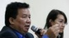 Bo Hla-Tint, the exiled government's Minister of Foreign Affairs and member of the National League in Myanmar speaks in a news conference in Indonesia's Human Rights Commission office in Jakarta Bo Hla-Tint (L), the exiled government's Minister of Foreign
