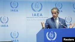 FILE - International Atomic Energy Agency (IAEA) Director General Rafael Grossi addresses the media during their Board of Governors meeting in Vienna, Austria, Sept. 9, 2024. 