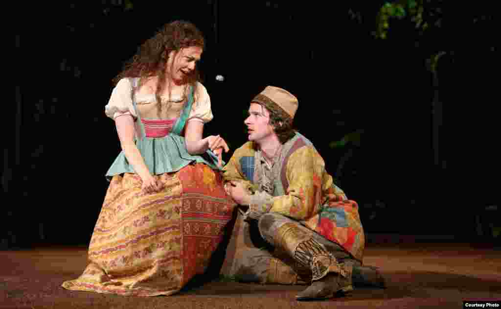 Susannah Flood and Will Rogers in the Shakespeare in the Park production of As You Like It, directed by Daniel Sullivan, running as part of The Public Theater's Shakespeare in the Park season in Central Park. (Photo: Joan Marcus)