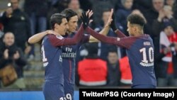 Paris SG a largement battu Strasbourg (5-2) lors de la 26e journée du Championnat de France, samedi, au Parc des Princes, 17 février 2018. (Twitter/PSG)