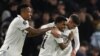 'Yan wasan Real Madrid lokacin da suke murnar zura kwallo a ragar Chelsea