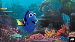 This film image released by Disney Pixar shows the character Dory, voiced by Ellen DeGeneres. The character, first introduced in "Finding Nemo," returns for the sequel, "Finding Dory," set for release on Nov. 25, 2015. (AP Photo/Disney Pixar)