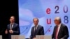 European Council President Donald Tusk (from right), European Commission President Jean-Claude Juncker and Austrian Chancellor Sebastian Kurz hold a news conference after the informal meeting of European Union leaders in Salzburg, Austria, Sept. 20, 2018. 