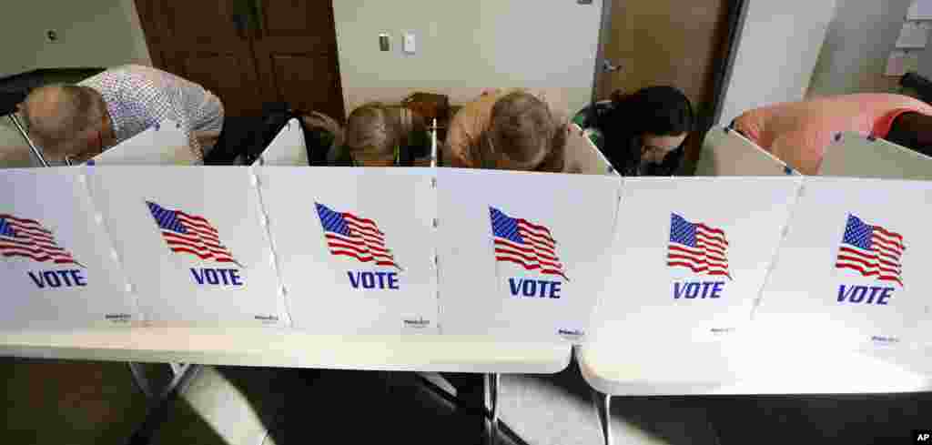 Every voting booth was filled by Madison County voters, Nov. 6, 2018, as they filled out their paper ballots in Ridgeland, Miss.