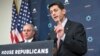 House Speaker Paul Ryan, joined by House Majority Whip Steve Scalise, left, meets with reporters on Capitol Hill, Nov. 17, 2015, following a GOP strategy session.