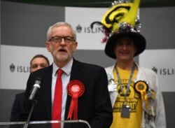 British opposition Labour Party leader Jeremy Corbyn speaks during the declaration of his seat in the 2019 general election in Islington, London, Dec. 13, 2019.