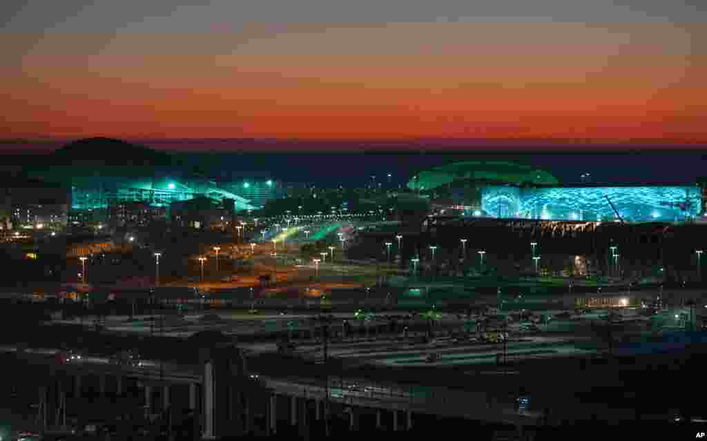 The Bolshoy Ice Dome, Iceberg skating arena and the Fisht Olympic Stadium, Sochi.