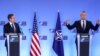 U.S. Secretary of State Antony Blinken, left, and NATO Secretary General Jens Stoltenberg attend a news conference at a NATO Foreign Ministers' meeting at the Alliance's headquarters in Brussels, Belgium, March 23, 2021.