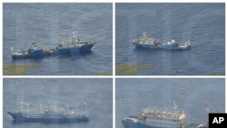 Kombinasi foto yang dirilis oleh pemerintah Filipina tanggal 3 September 2016 ini menunjukkan gambar kapal-kapal milik China di Scarborough Shoal, Laut China Selatan. (Foto: dok).