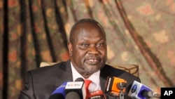 Riek Machar leader de la rébellion au cours d'une conférence de presse à Nairobi, Kenya, 8 juillet 2015. 