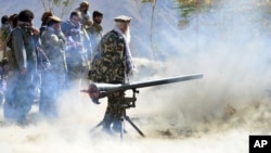 Militiamen loyal to Ahmad Massoud, son of the late Ahmad Shah Massoud, take part in a training exercise, in Panjshir province, northeastern Afghanistan, Monday, Aug. 30, 2021. The Panjshir Valley is the last region not under Taliban control…