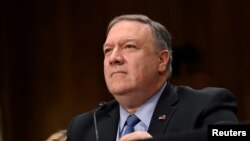 Le Secrétaire d’État américain Mike Pompeo témoigne devant une audience du Comité des relations extérieures du Sénat sur la demande de budget du Département d’État à Washington, États-Unis, le 10 avril 2019.