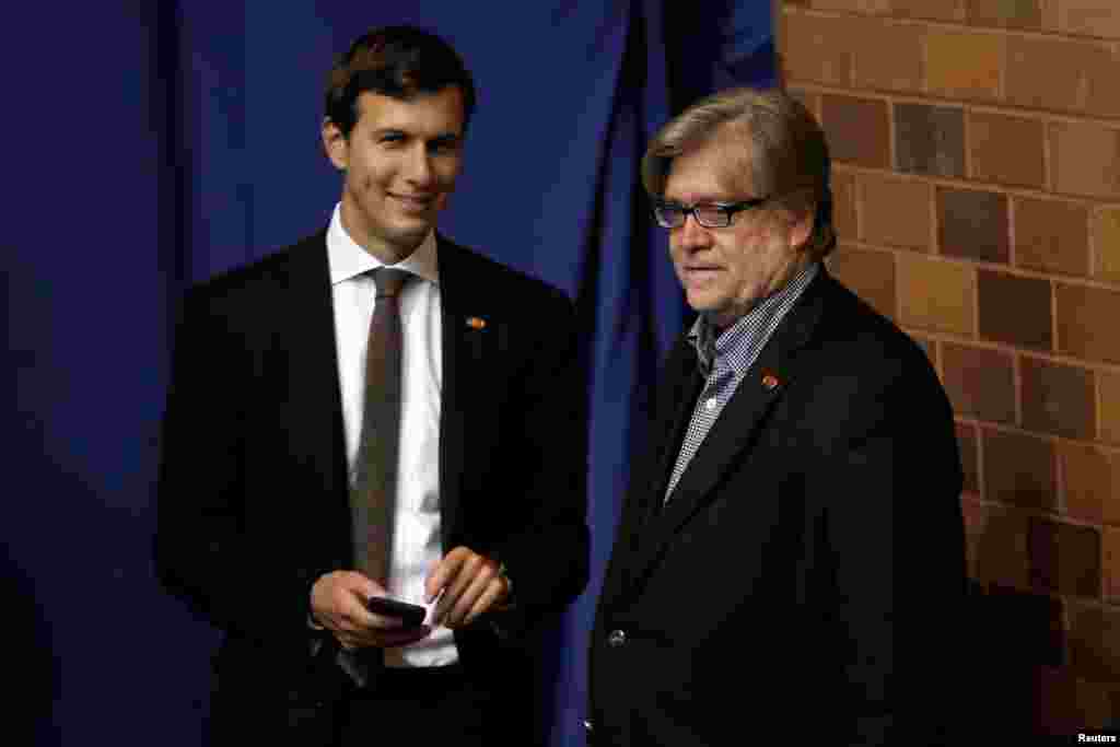 Jared Kushner (kiri), suami dari putri Trump, Ivanka, telah membantu memandu Trump menuju kemenangan dan kemungkinan besar akan tetap menjadi penasihat berpengaruh selama kepresidenannya.