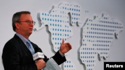 Google Executive Chairman Eric Schmidt speaks at the Chinese University of Hong Kong on Nov. 4, 2013. 