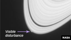Saturnus dengan tonjolan di cincin terluarnya. (NASA)