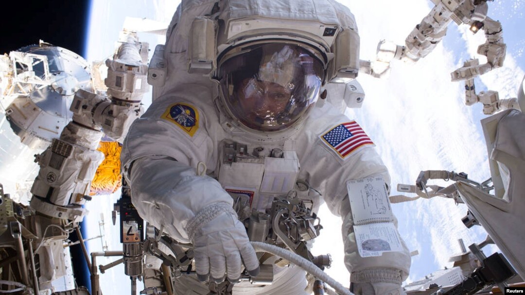 NASA astronaut Peggy Whitson is seen during a spacewalk outside the International Space Station. Whitson is to return to Earth Saturday as the American astronaut with the most time in space, 665 days.