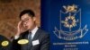 FILE - Andy Chan, founder of the Hong Kong National Party, speaks during a luncheon at the Foreign Correspondents' Club (FCC) in Hong Kong, Aug. 14, 2018.