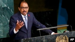 Michel Sidibé devant l'Assemblée générale de l'ONU, New York, le 8 juin 2016. 