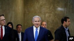 srael's Prime Minister Benjamin Netanyahu arrives for the weekly Cabinet meeting in Jerusalem, July 14, 2019. 