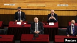 Lebanon's Prime Minister Najib Mikati attends a parliamentary session, to discuss the new cabinet's policy program and hold a vote of confidence at UNESCO Palace in Beirut, Lebanon, Sept. 20, 2021. 