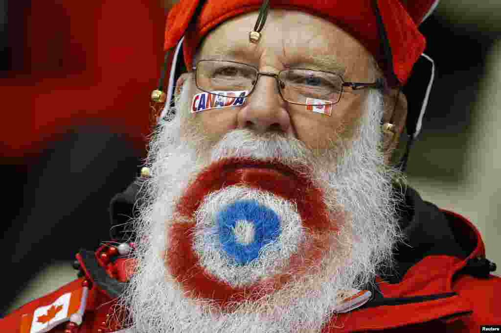 A Canadian supporter watches the World Women's Curling Championships in Sapporo, Japan.