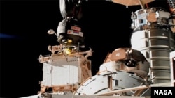 The Soyuz MS-09 spacecraft is pictured moments after docking to the space station’s Rassvet module.