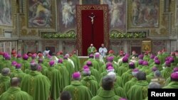 Pope Francis is seen during the last day of the four-day meeting on the global sexual abuse crisis, at the Vatican, Feb. 24, 2019, in this screen grab taken from video. 