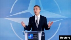 FILE - NATO Secretary General Jens Stoltenberg speaks after a NATO-Russia Council meeting at the alliance's headquarters in Brussels, Belgium, April 20, 2016.