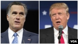 Daga hagu Mitt Romney, shi ma dan Republican wanda ya caccaki Donald Trump dake dama yau yana cewa shi Trump bashi da gaskiya.