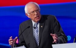 FILE - Democratic presidential candidate Senator Bernie Sanders speaks during the fourth U.S. Democratic presidential candidates 2020 election debate at Otterbein University in Westerville, Ohio, Oct. 15, 2019.