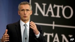 Le secrétaire général de l'Otan Jens Stoltenberg lors d’une conférence de presse à Bruxelles, le mercredi 10 février 2016.