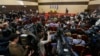 FILE - Journalists listen to ousted Ukrainian President Viktor Yanukovich during a news conference in the southern Russian city of Rostov-on-Don, Feb. 28, 2014.