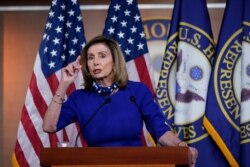 Speaker of the House Nancy Pelosi, D-Calif., speaks during a news conference at the Capitol in Washington, Aug. 27, 2020.