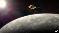 This artist's rendering provided by NASA shows the MESSENGER spacecraft that is expected to crash on Mercury about April 30.