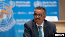 FILE - Tedros Adhanom Ghebreyesus, director general of World Health Organization, attends the virtual 73rd World Health Assembly following the coronavirus disease outbreak in Geneva, Switzerland, May 18, 2020.